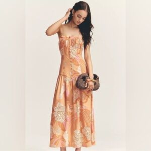 NWT! FARM RIO ANTHROPOLOGIE Linen Blend Strapless Drop-Waist Maxi Dress 🏰🍊